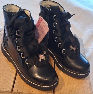 Lelli Kelly boots kids sz 4 black paten leather with crystal unicorn